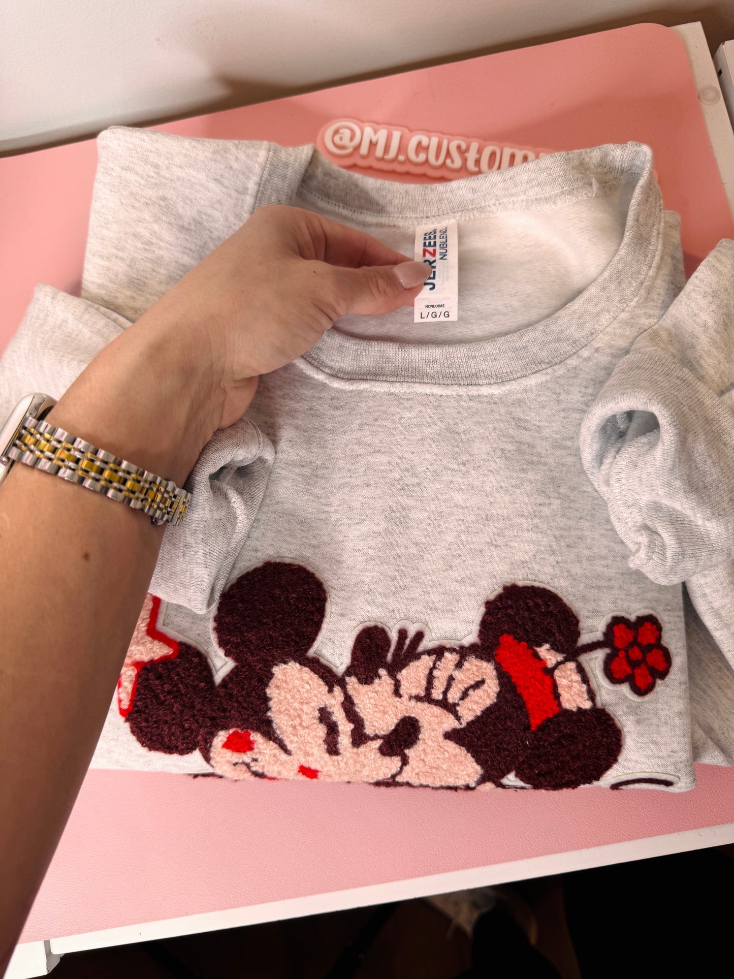 Minnie & Mickey Patch Gray Crewneck (SIZE Large )