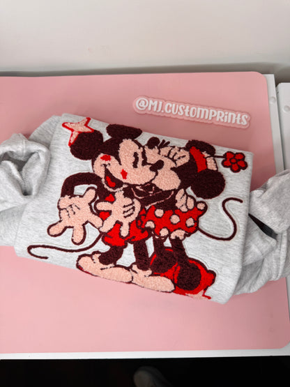 Minnie & Mickey Patch Gray Crewneck (SIZE Large )