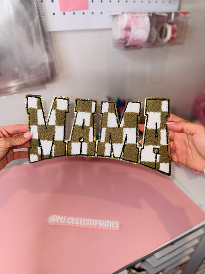 Olive Green Checkered Mama - Chenille Patch