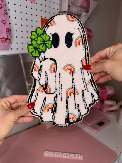 Rainbow Shamrock Ghost - Chenille Patch