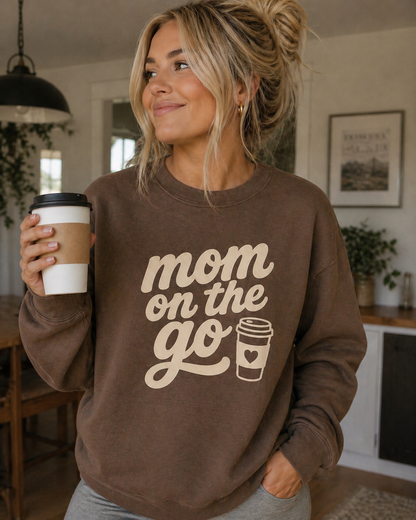 MOM ON THE GO Puff Print Crewneck * EXCLUSIVE DESIGN*