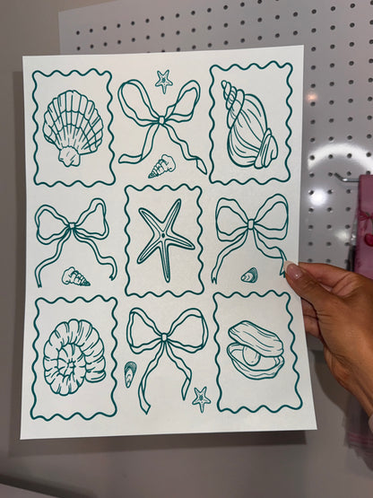 " Green Sea Shells & Bows "- Single Color